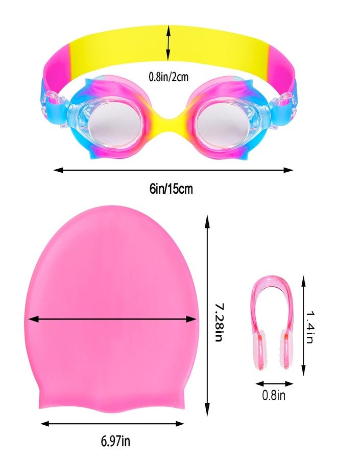 Tayfremn 3 Pieces Kids Swim Cap for Boys Girls Silicone Swimming Cap for Short Hair with Swimming Goggles and Nose Clip Pink Unisex Waterproof Bathing Caps for Age 3-15 Children Boys Girls(Pink) - Image 2