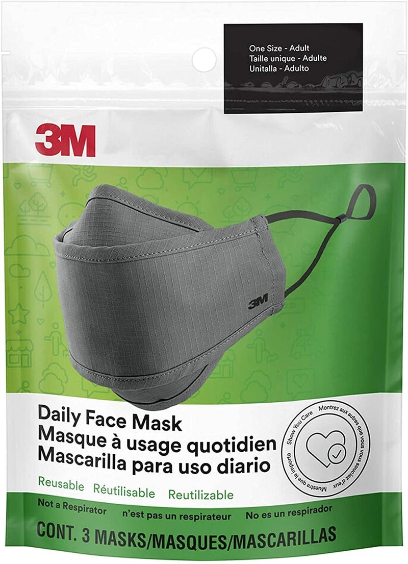 3M Daily Face Mask, Reusable, Washable, Adjustable Ear Loops, Lightweight Cotton Fabric, 3 Pack - Image 1
