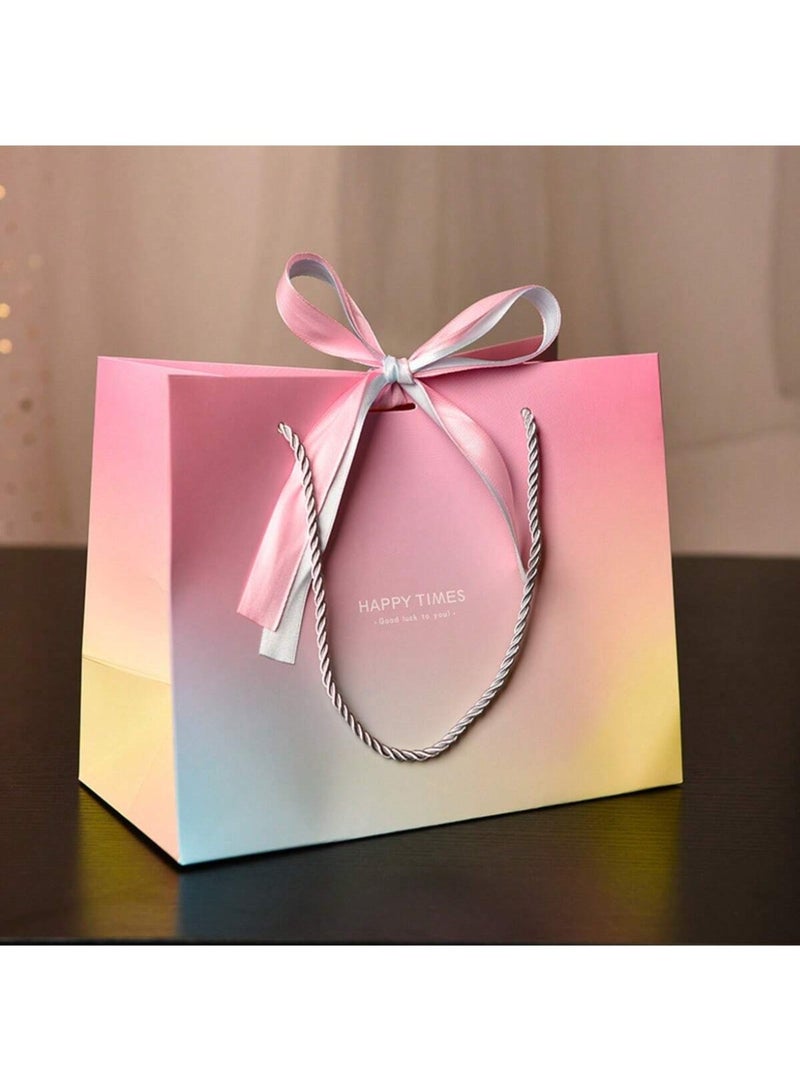 1pc Pink Macaron Gift Bag with Ribbon – Paper Cosmetic Packaging Bag, Cup Carry Handbag, Perfect for Gifts, Holidays, Parties, and Special Occasions, Available in Sets of 2 or 5 - Image 1