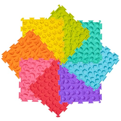 Anjinwiper 8 Pcs Sensory Mats Sensory Tiles Puzzle Floor Mat for Kids Sensory Room ItemsDifferent Patterns and Colors Silicone Massage - Image 1