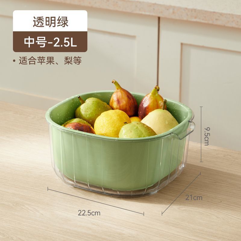 Square Thickened Double-Layer Vegetable Washing Basin Draining Basket Kitchen Household Plastic Fruit Storage Plate Living Room Vegetable Preparation Washing Basket - Image 1