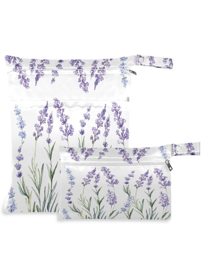 visesunny Purple Lavender Decorative Pattern 2Pcs Wet Bag with Zippered Pockets Washable Reusable Roomy for Travel,Beach,Pool,Daycare,Stroller,Diapers,Dirty Gym Clothes, Wet Swimsuits, Toiletries - Image 1
