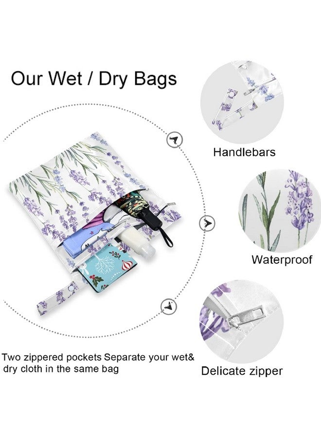 visesunny Purple Lavender Decorative Pattern 2Pcs Wet Bag with Zippered Pockets Washable Reusable Roomy for Travel,Beach,Pool,Daycare,Stroller,Diapers,Dirty Gym Clothes, Wet Swimsuits, Toiletries - Image 5