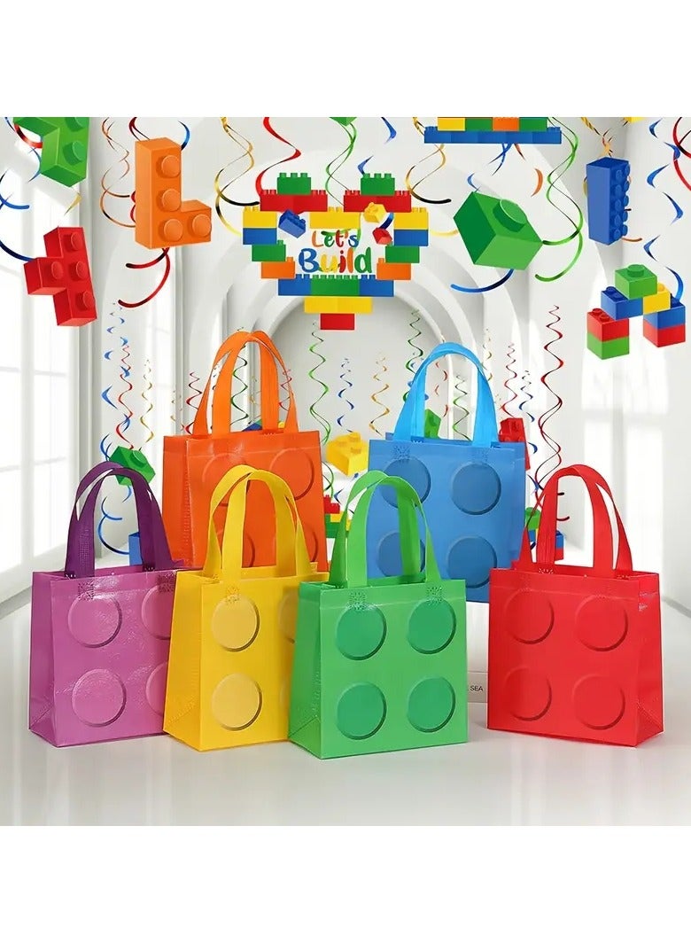 Generic 6pcs Building Block Tote Bags, Non-Woven Fabric Party Favor Bags for Birthday, Youngsters Shower, Graduation - Holiday Gift Bags for Father's Day, Mother's Day - Image 1