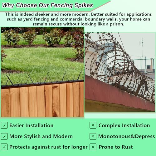 TIQUKDELY Heavy Duty Metal Fence Spikes-Anti Climb Security Spikes for Fence and Wall-Intruder and Animal Deterrent (Black, 178 inches) - Image 4