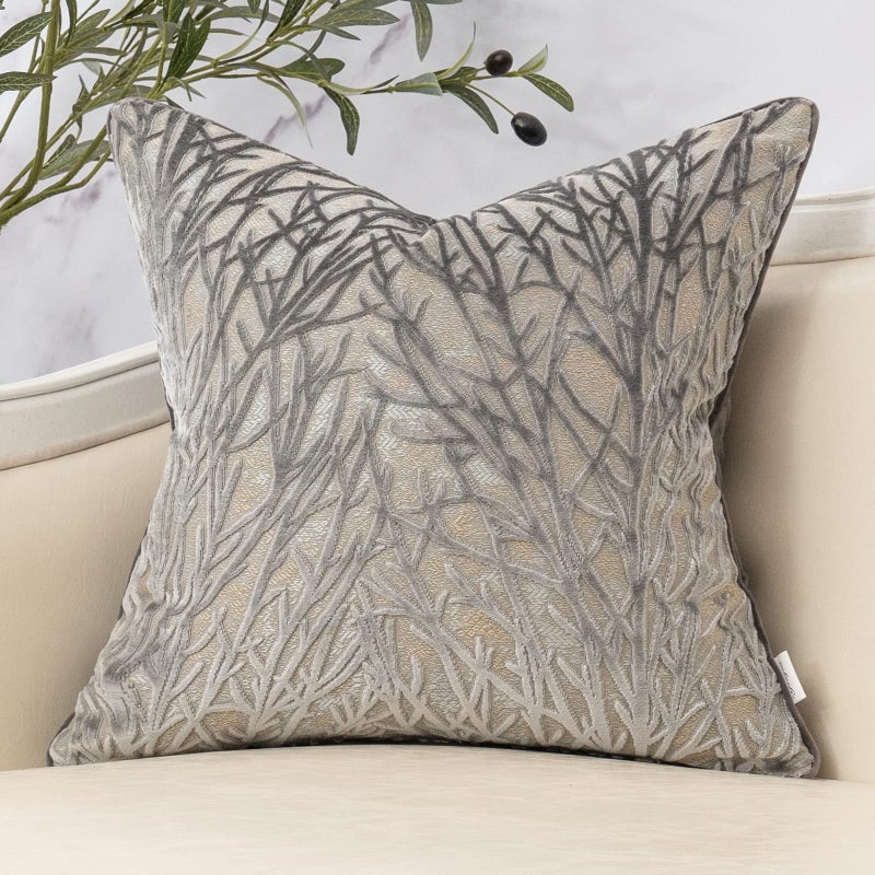 Yangest Dark Grey Twigs Throw Pillow Cover Branches Velvet Cushion Case Neutral Pillowcase for Sofa Couch Bedroom Living Room Home Decor18x18 Inch