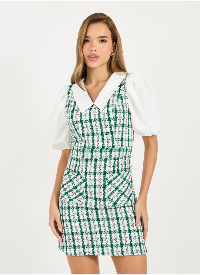Styli Checked Pattern Tweed Mini Dress  - Image 2