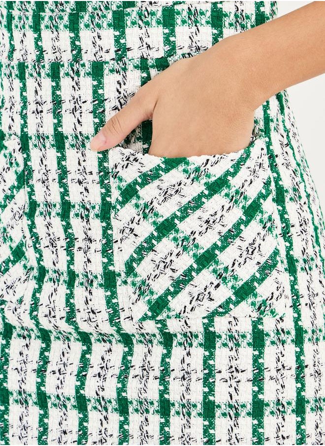 Styli Checked Pattern Tweed Mini Dress  - Image 5