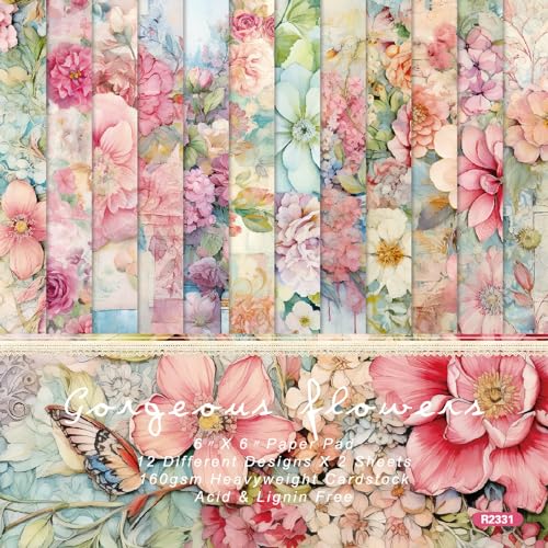 YASMEN Flowers Scrapbook Paper Pad, 6x6 Single-Sided Valentine Cardstock Paper Pad for Card Making, Journals, Planner, DIY Envelopes, Greeting Cards, Decorative Art Craft -24 Sheets - Image 1