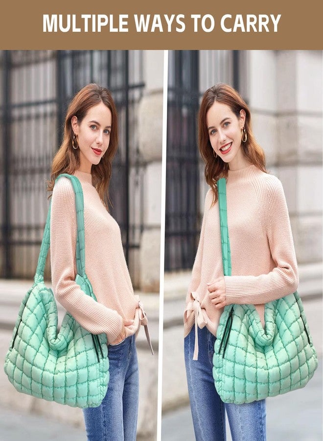 Bagtopia حقيبة تسوق مبطنة من Bagtopia، حقيبة تسوق منتفخة للنساء، حقيبة كتف كبيرة منتفخة، حقيبة يد خفيفة الوزن بنقشة مربعات، حقيبة كتف شتوية أنيقة مبطنة بقطن ناعم، لون أزرق مائي - Image 2