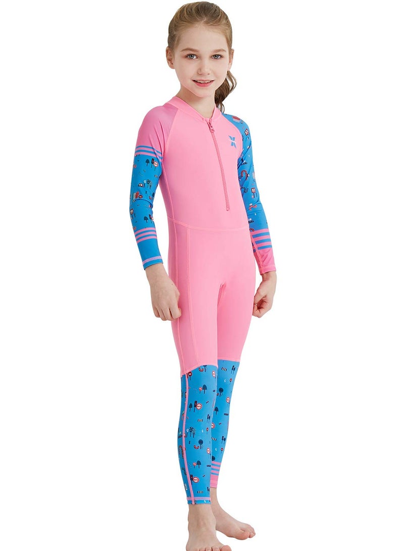 DIVE & SAIL Girls Sun Suit Long Sleeve UV Sun Protection Swimsuit One Piece Stretch Full Coverage Wetsuit Swimwear Pink XL - Image 5