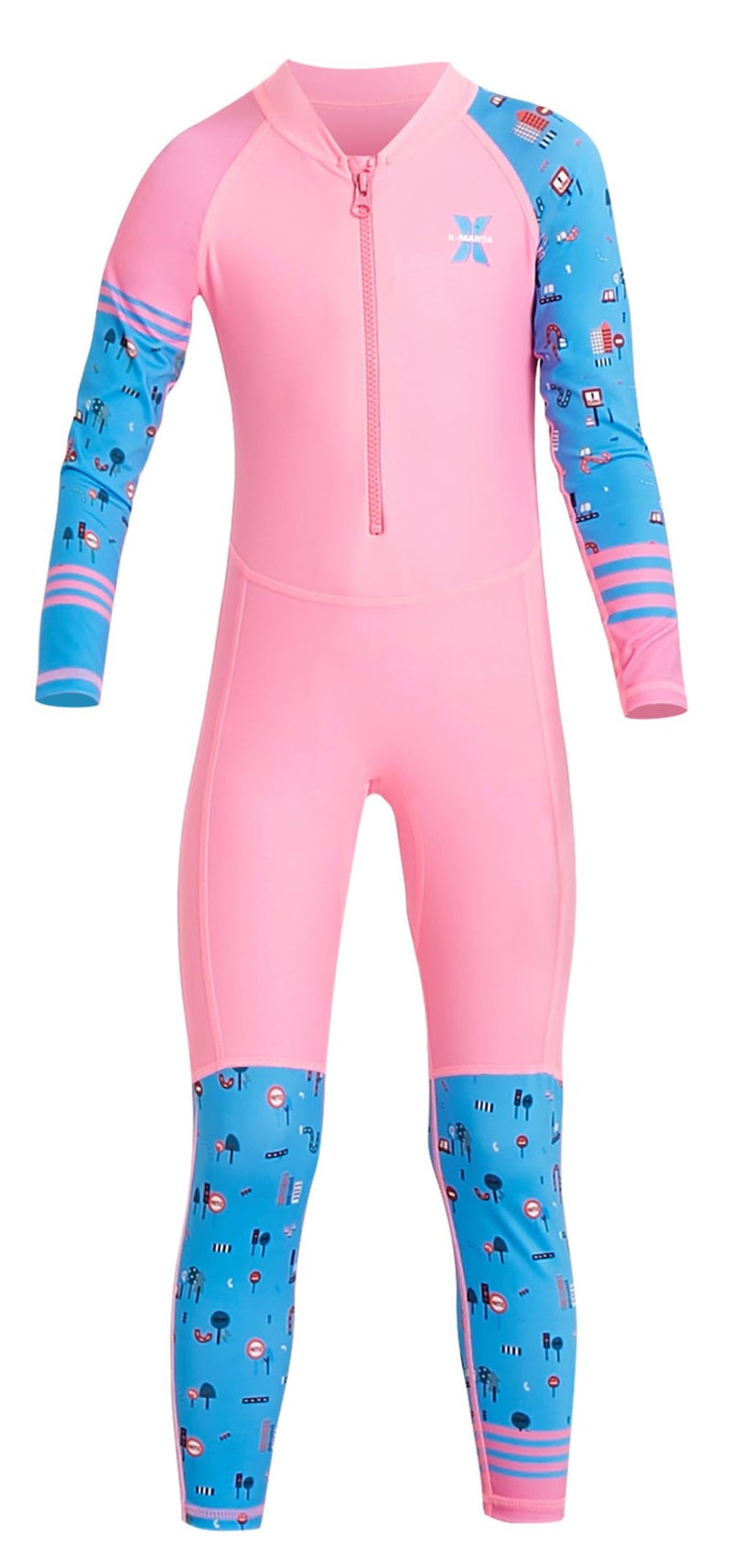 DIVE & SAIL Girls Sun Suit Long Sleeve UV Sun Protection Swimsuit One Piece Stretch Full Coverage Wetsuit Swimwear Pink XL - Image 1