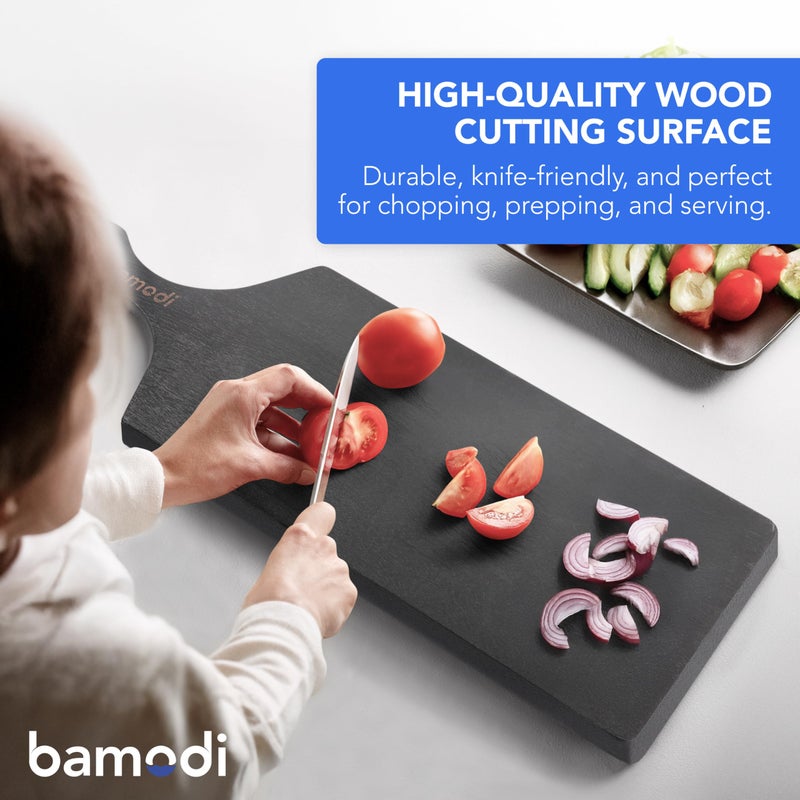 Bamodi | Extra Long Acacia Wood Cutting Board with Round Handle - Versatile Charcuterie and Cheese Board - Durable Wooden Chopping Board - Elegant Black Design for Modern Kitchens - 23.6''L x 8''W - Image 4