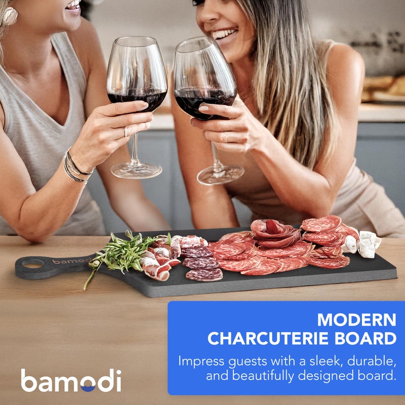 Bamodi | Extra Long Acacia Wood Cutting Board with Round Handle - Versatile Charcuterie and Cheese Board - Durable Wooden Chopping Board - Elegant Black Design for Modern Kitchens - 23.6''L x 8''W - Image 2