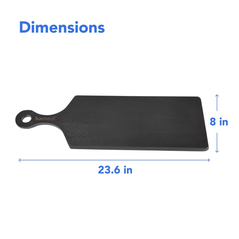 Bamodi | Extra Long Acacia Wood Cutting Board with Round Handle - Versatile Charcuterie and Cheese Board - Durable Wooden Chopping Board - Elegant Black Design for Modern Kitchens - 23.6''L x 8''W - Image 3