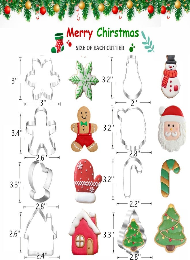 TUZICAKE Christmas Cookie Cutters, 8PCS Holiday Cookie Cutter Shapes - Snowman,Christmas Tree,Gingerbread Man,Candy Cane,Snowflake,Santa Face,Christmas House, Winter Glove Cookies Mold - Image 2