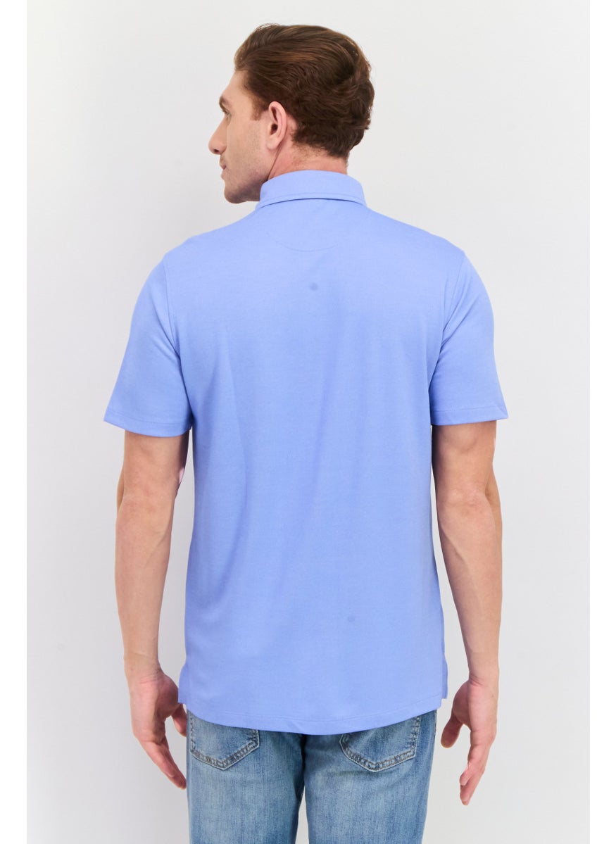 Tailorbyrd Men Regular Fit Short Sleeves Embroidered Logo Polo Shirt, Light Blue  - Image 3