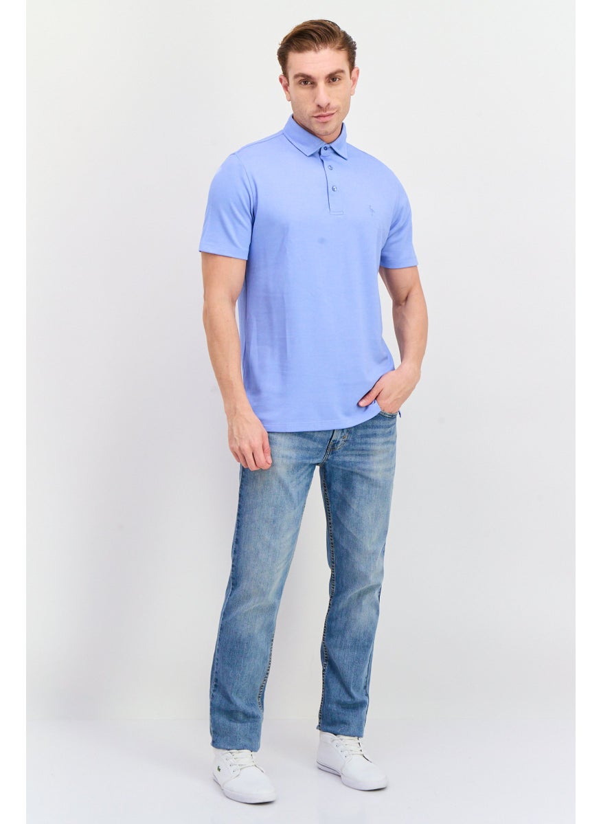 Tailorbyrd Men Regular Fit Short Sleeves Embroidered Logo Polo Shirt, Light Blue  - Image 4