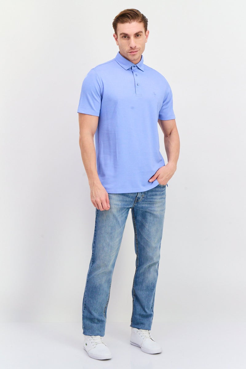 Tailorbyrd قميص بولو بأكمام قصيرة للرجال بتصميم عادي، مزين بشعار، أزرق فاتح - Image 4