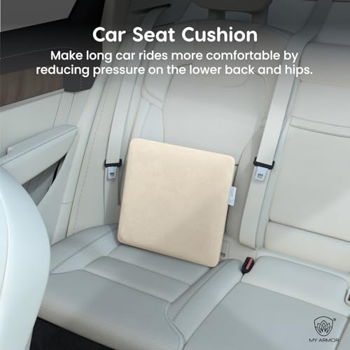 MY ARMOR Memory Foam Square Cushion for Car, Sofa/Diwan, Bed, Chair & Decoration | Highly Durable, Hypoallergenic | Velvet Cover | Cream, Pack of 2 [16"x 16" x 4"] - Image 3