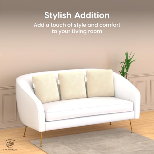 MY ARMOR Memory Foam Square Cushion for Car, Sofa/Diwan, Bed, Chair & Decoration | Highly Durable, Hypoallergenic | Velvet Cover | Cream, Pack of 2 [16"x 16" x 4"] - Image 5