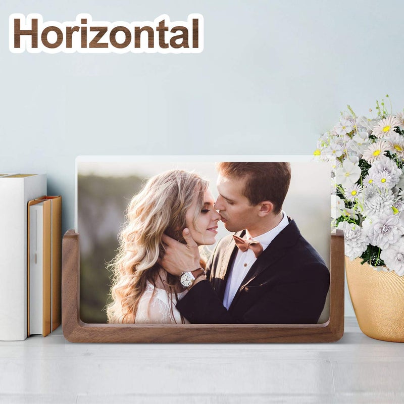 Mixoo 5x7 Picture Frame 2 Pack - Double Rustic Vintage Wooden Picture Frames 5x7 inch with Walnut Wood Base and High Definition Break Free Acrylic Glass Covers for Tabletop Desktop Display ( 5x7" Horizontal + Vertical) - Image 4