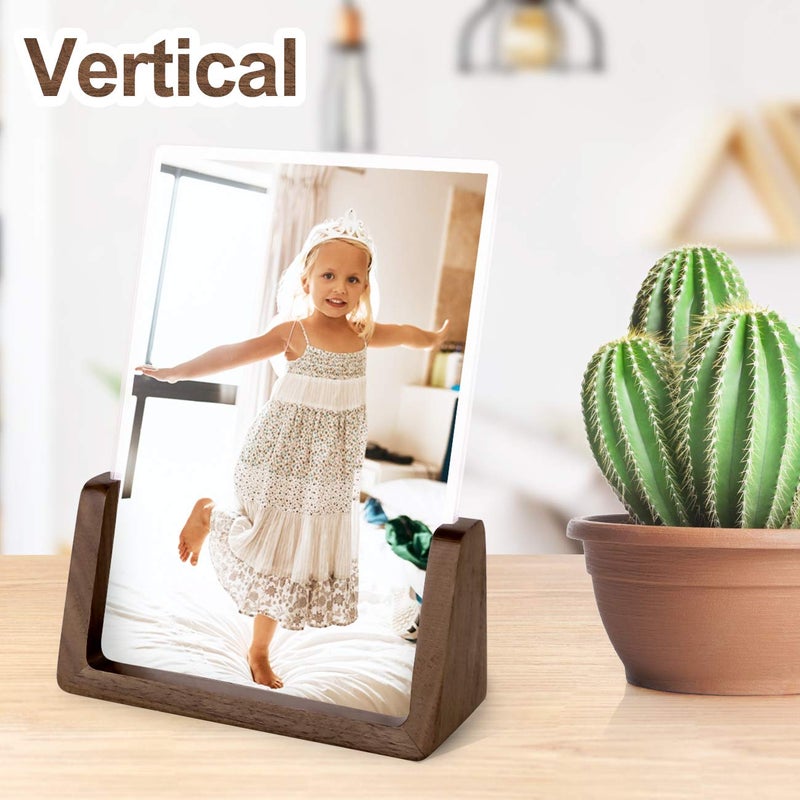 Mixoo 5x7 Picture Frame 2 Pack - Double Rustic Vintage Wooden Picture Frames 5x7 inch with Walnut Wood Base and High Definition Break Free Acrylic Glass Covers for Tabletop Desktop Display ( 5x7" Horizontal + Vertical) - Image 5