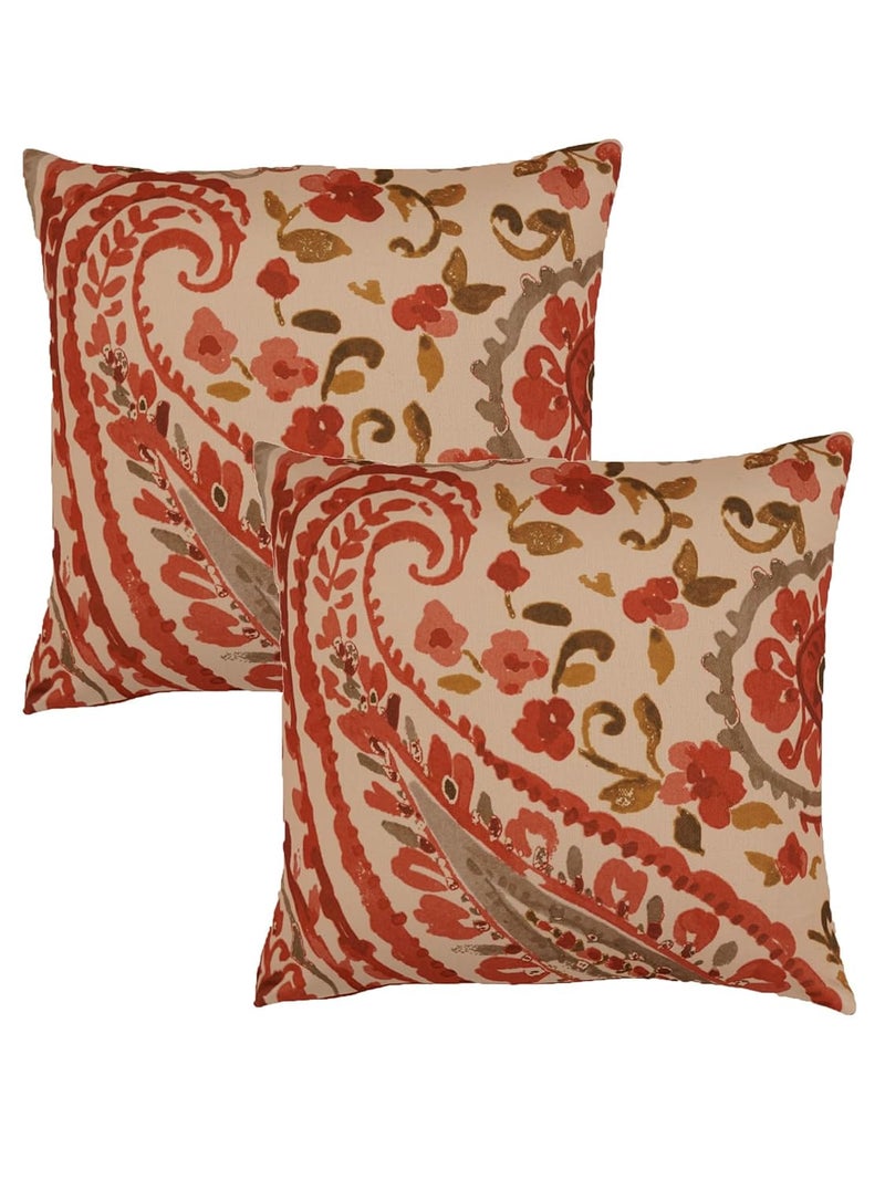 ZEBA World Cushion Cover - Decorative | Sofa, Bedroom, Couch | Polycanvas Printed Paisley - Red - 16x16 inch (40x40 cms) (Pack of 2) - Image 1