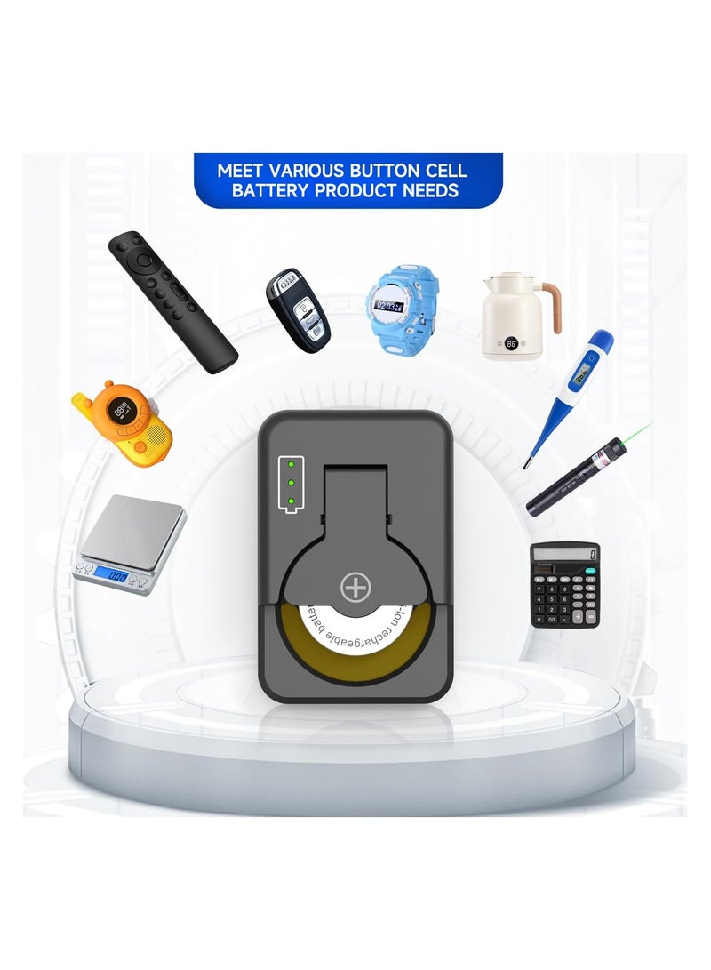 Button Battery Charger for Rechargeable Button Battery of 2016 2025 2032 2450 1632 1025 1220 1254 1620 2430 2477 etc, Lithium Rechargeable Coin Button Cell Battery Charger (Battery not included)