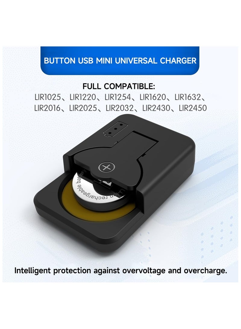 Button Battery Charger for Rechargeable Button Battery of 2016 2025 2032 2450 1632 1025 1220 1254 1620 2430 2477 etc, Lithium Rechargeable Coin Button Cell Battery Charger (Battery not included)
