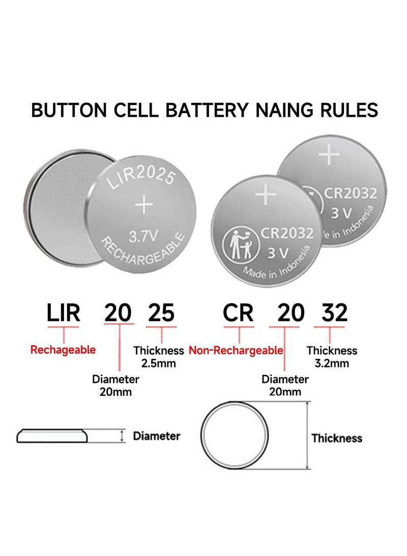 Button Battery Charger for Rechargeable Button Battery of 2016 2025 2032 2450 1632 1025 1220 1254 1620 2430 2477 etc, Lithium Rechargeable Coin Button Cell Battery Charger (Battery not included)