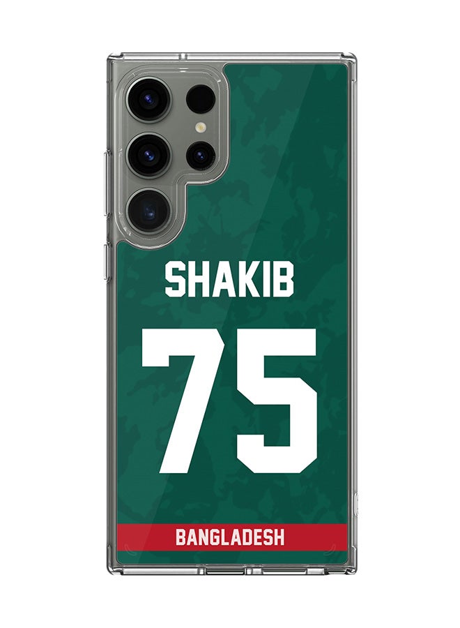 Stylizedd Classic Clear Case for Samsung Galaxy S23 Ultra ,Hybrid Soft Cover - Team Bangladesh Shakib Al Hasan, Jersey No 75 - Image 1