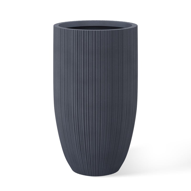 Kante 24 Inch Tall Round Concrete Planter, Large Indoor Outdoor Plant Pots with Drainage Hole and Rubber Plug, Modern Decorative Garden Pots for Home Patio Porch, Textured Charcoal - Image 1