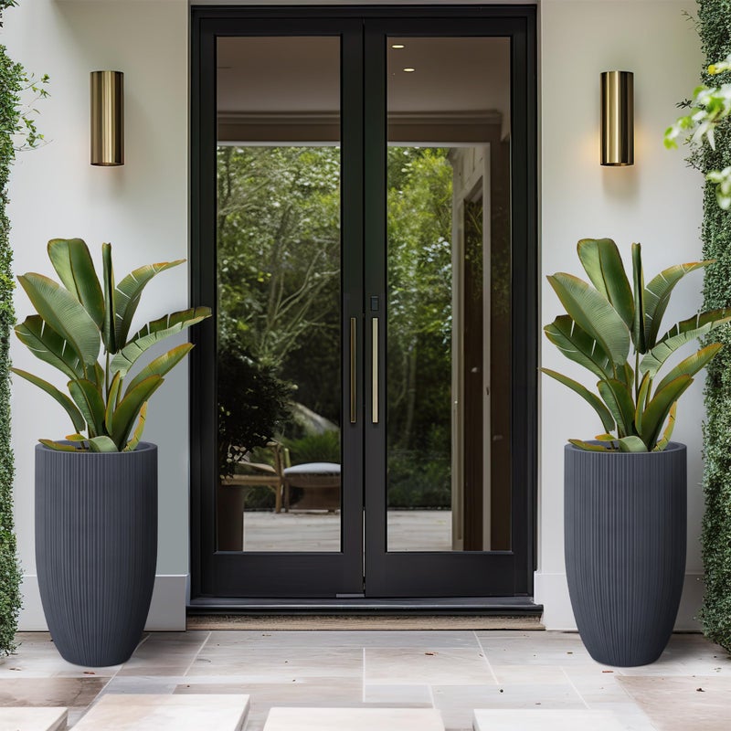 Kante 24 Inch Tall Round Concrete Planter, Large Indoor Outdoor Plant Pots with Drainage Hole and Rubber Plug, Modern Decorative Garden Pots for Home Patio Porch, Textured Charcoal - Image 5