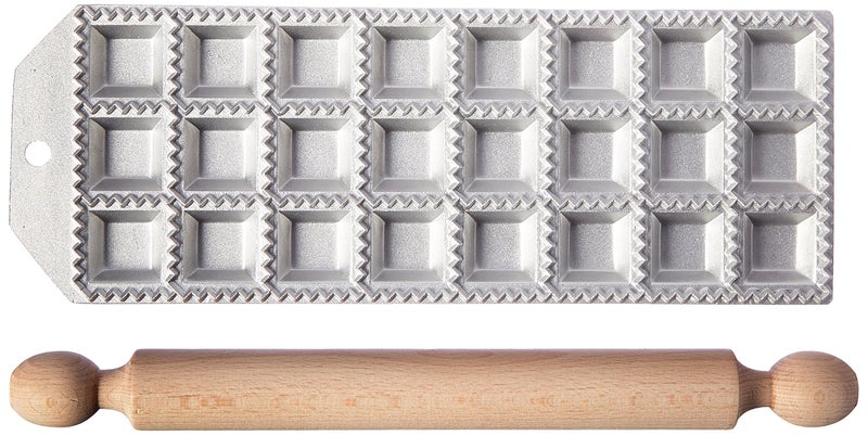 Eppicotispai Eppicotispai 24 Holes Aluminum Square Ravioli Maker with Rolling Pin 