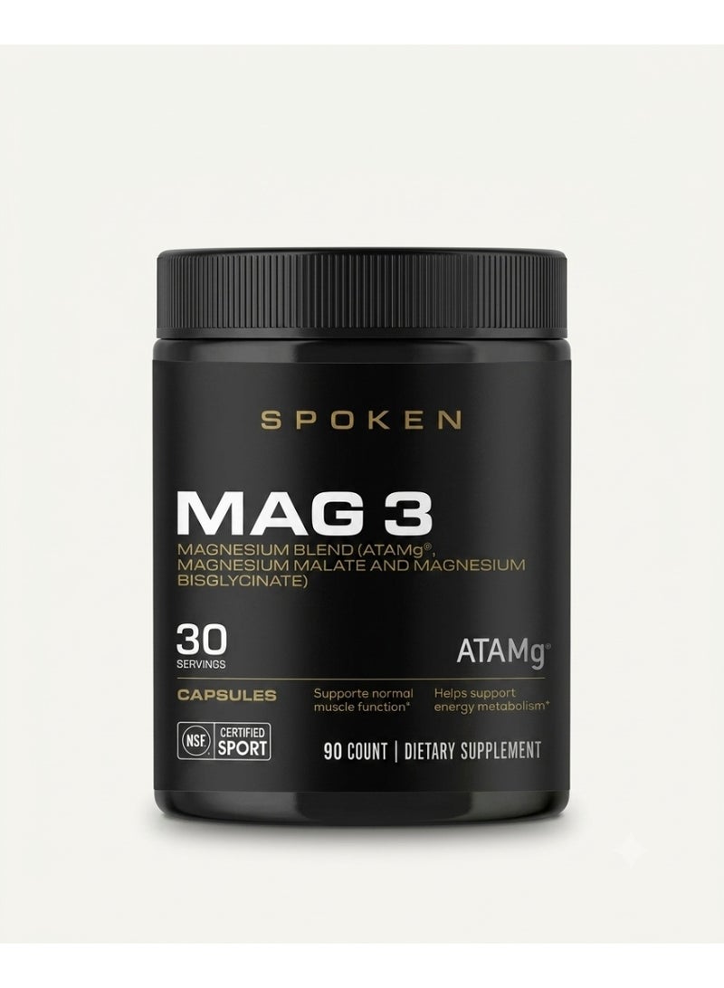 Spoken Mag 3 90 Capsules (30 Servings) – Triple Magnesium Complex for Muscle Function, Recovery & Relaxation - Image 1