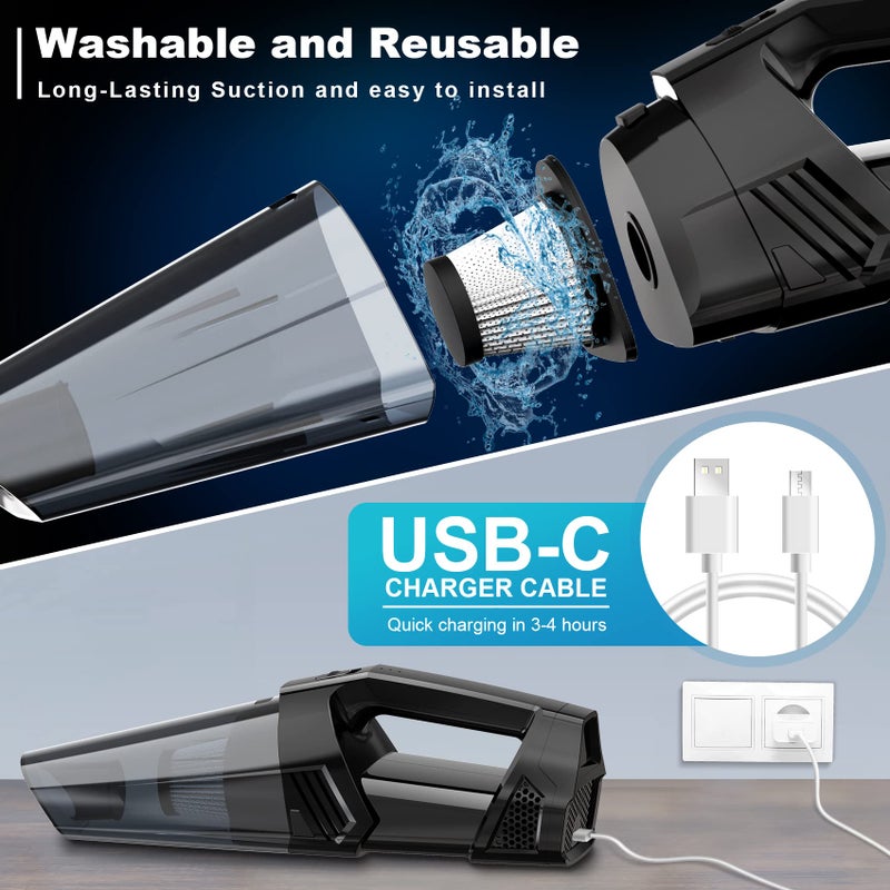 Blestan Handheld Vacuum Cordless Portable Car Vacuum with LED Light, High Power Suction, 3 in 1, Lightweight Rechargeable Hand Vacuum, Hand Held Vacuum Cleaner for Car Home Office, Pet Hair, Black - Image 4