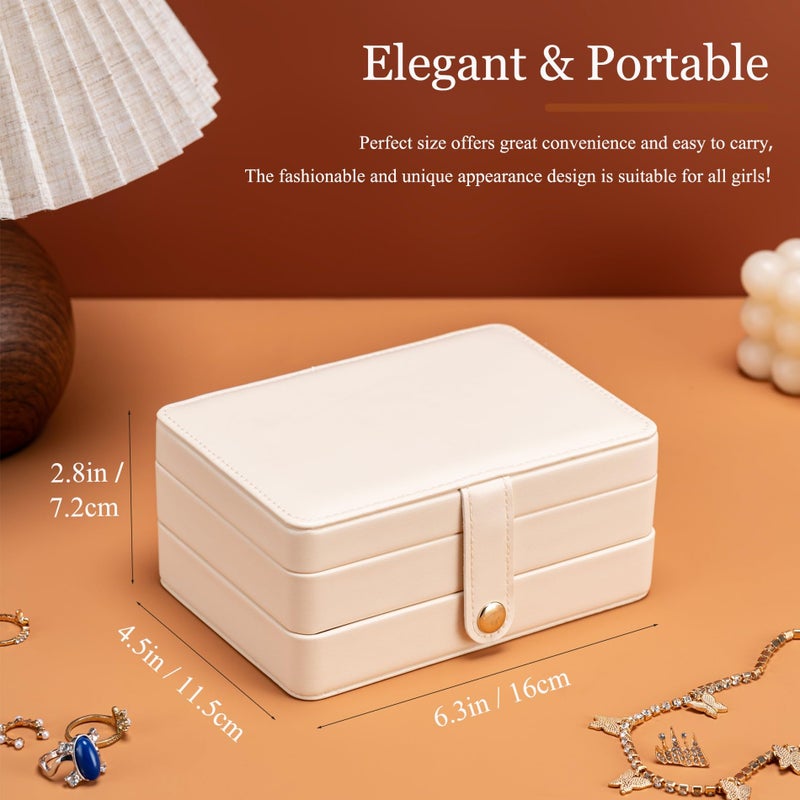 MODENGKONGJIAN Jewelry Organizer Box, 2-Layer Large Jewelry Storage Case, Portable Travel Jewelrys Display Holder for Earrings, Necklaces, Bracelets (Pink, PU Leather) - Image 5