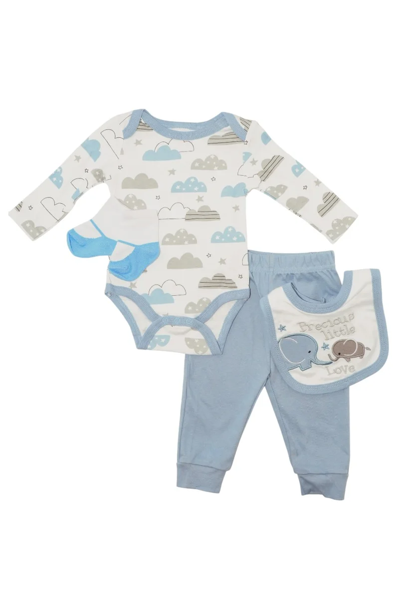 Bambimici Bambimici Elephant Print Long Sleeve Bodysuit with Pyjama - Blue