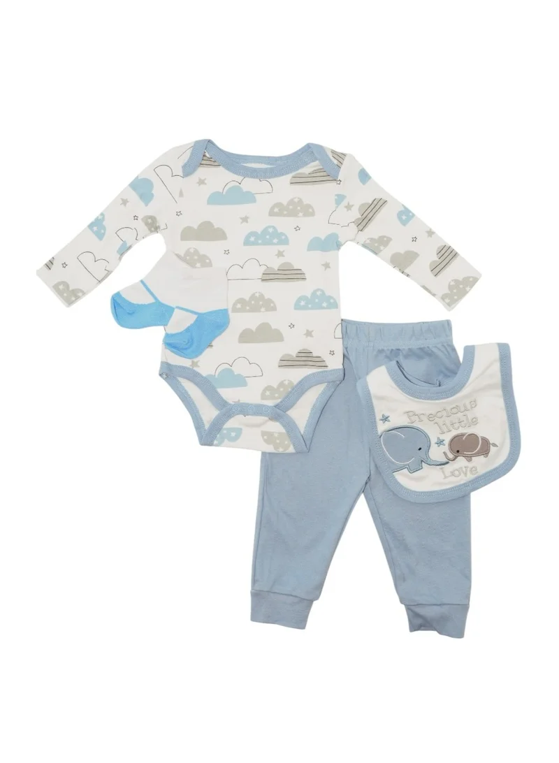 Bambimici Bambimici Elephant Print Long Sleeve Bodysuit with Pyjama - Blue