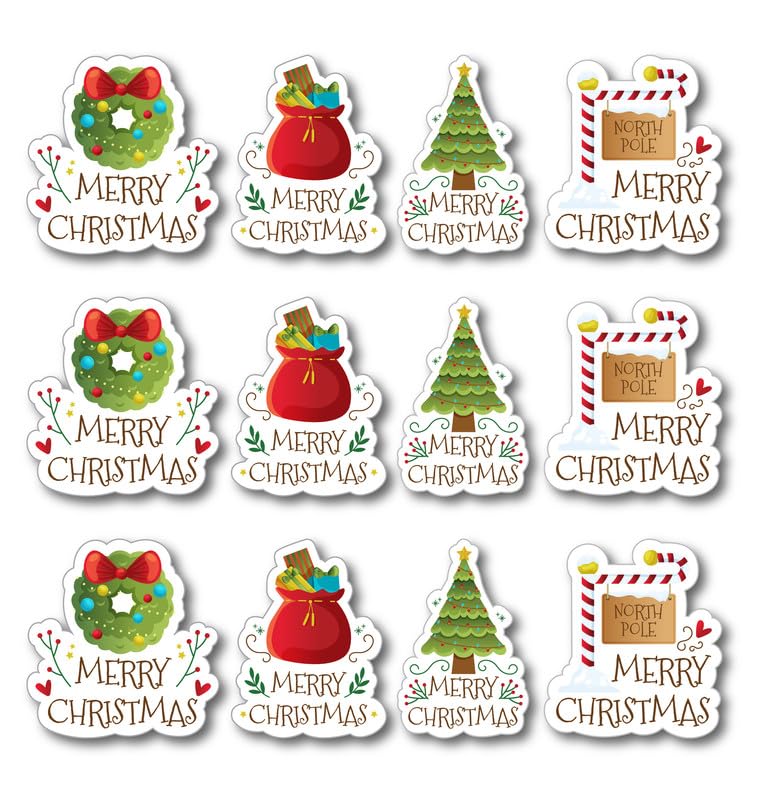 D2C Merry Christmas Gift Wrap Stickers – 4 Festive Designs, Self-Adhesive, Peel & Stick Labels for Wrapping, Cards, Secret Santa, 1.5 x 1.3 inch Pack of 40 - Image 5