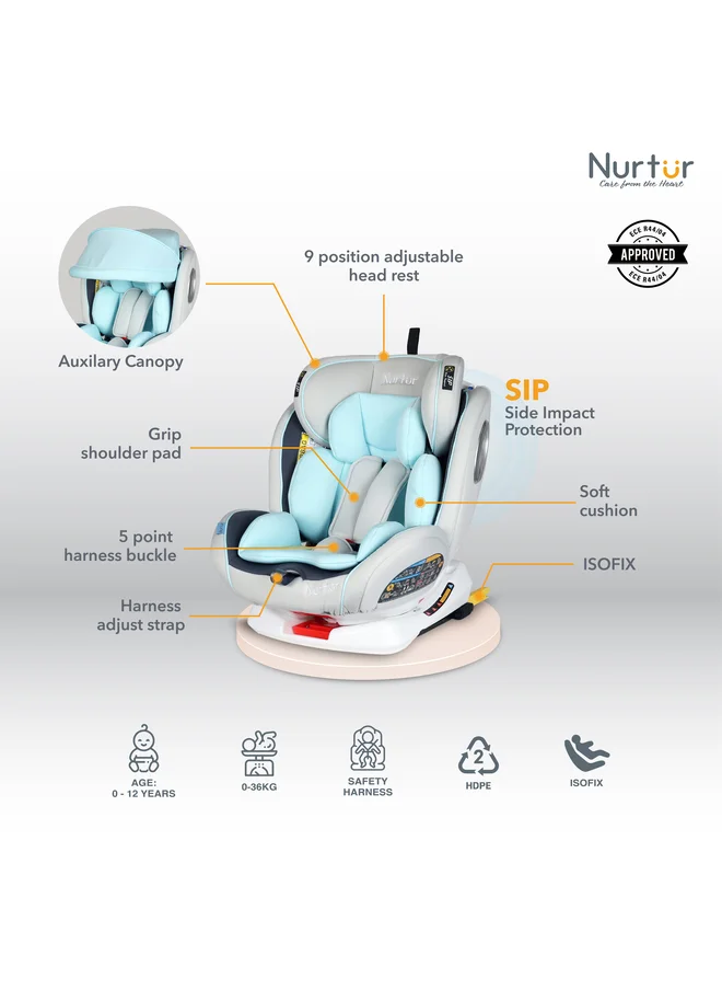 نورتر Ultra Baby 4 In 1 Car Seat With Canopy 0 Months To 12 Years Upto 36kg