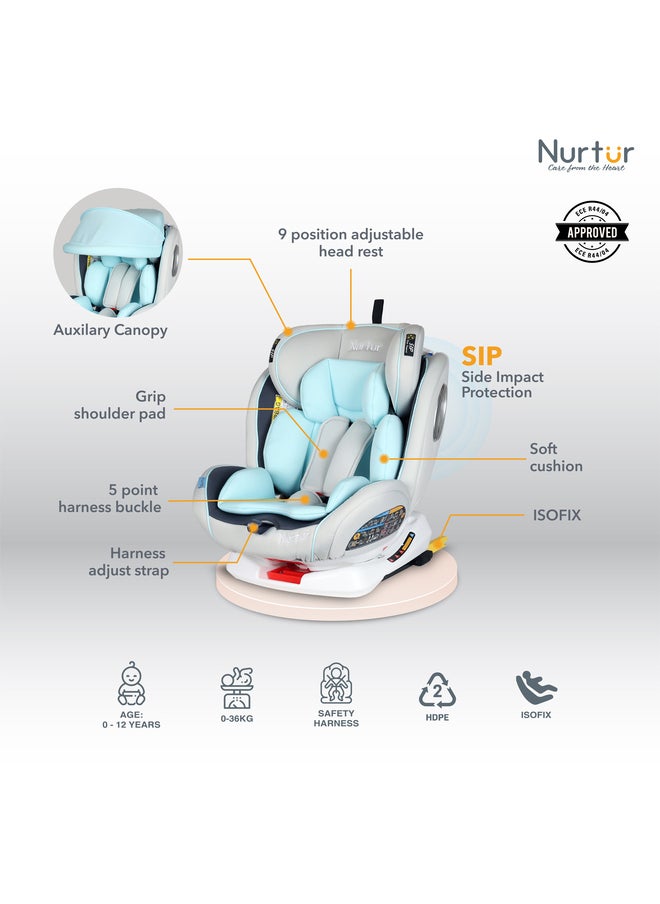 Nurtur Ultra Baby 4 In 1 Car Seat With Canopy 0 Months To 12 Years Upto 36kg  - Image 2