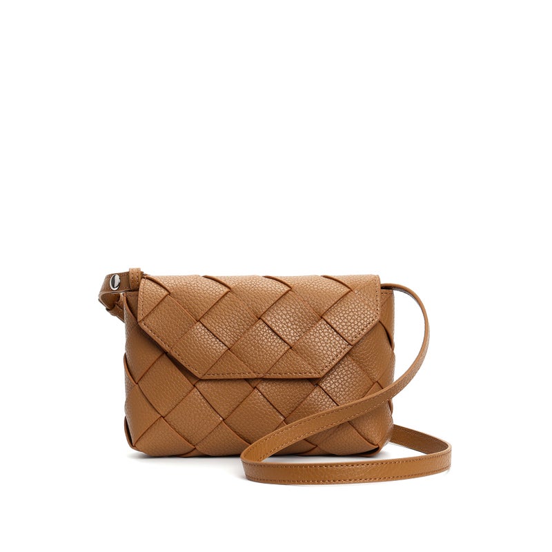 2025 Oblique Woven Bag Litchi Pattern Cowhide Commuter Bag Small Square Bag Single Shoulder Fashion Versatile - Image 1