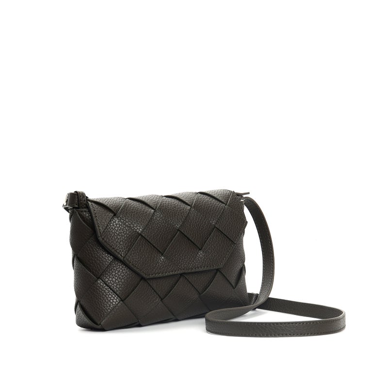 2025 Oblique Woven Bag Litchi Pattern Cowhide Commuter Bag Small Square Bag Single Shoulder Fashion Versatile - Image 5