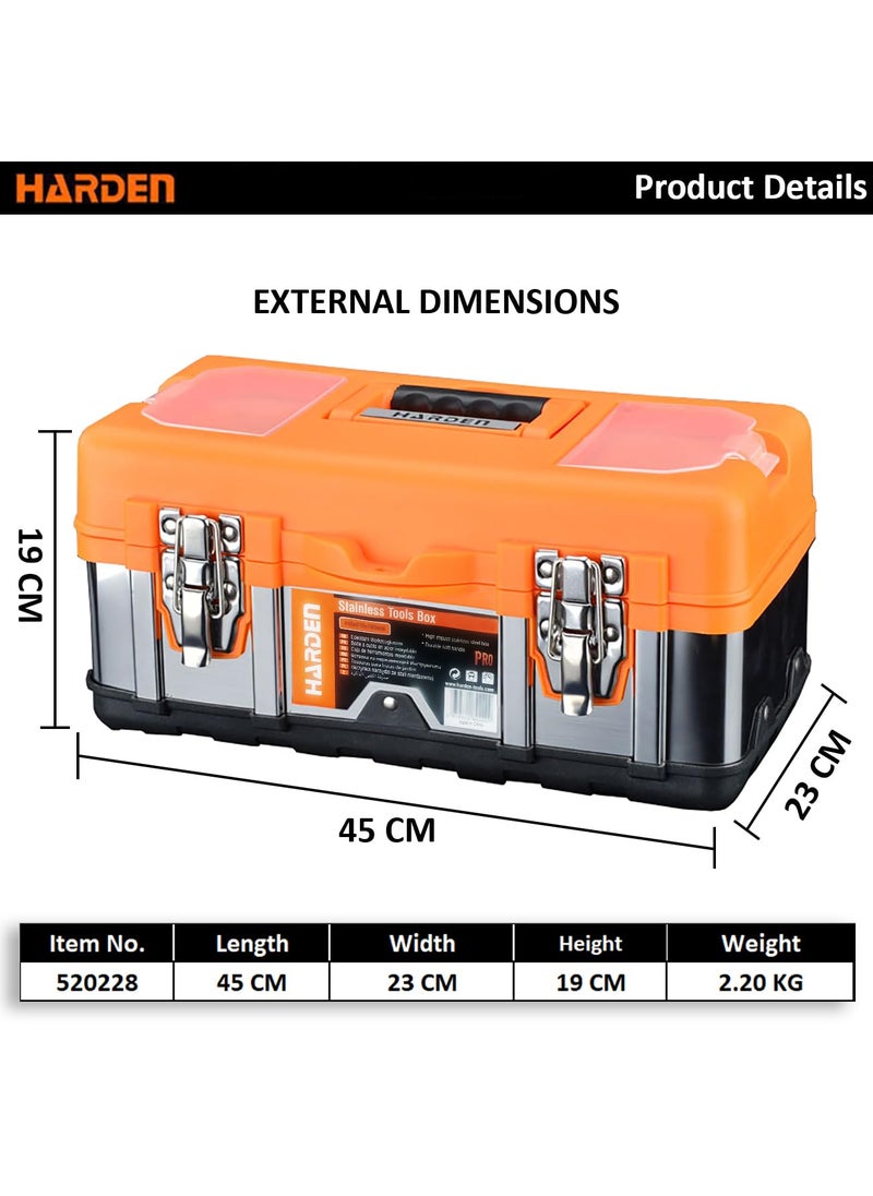 Harden Harden Professional StainlessSteel and ABS Tools Box with Removable Top Organizer Tray 45x23x19 cm 520228  - Image 3