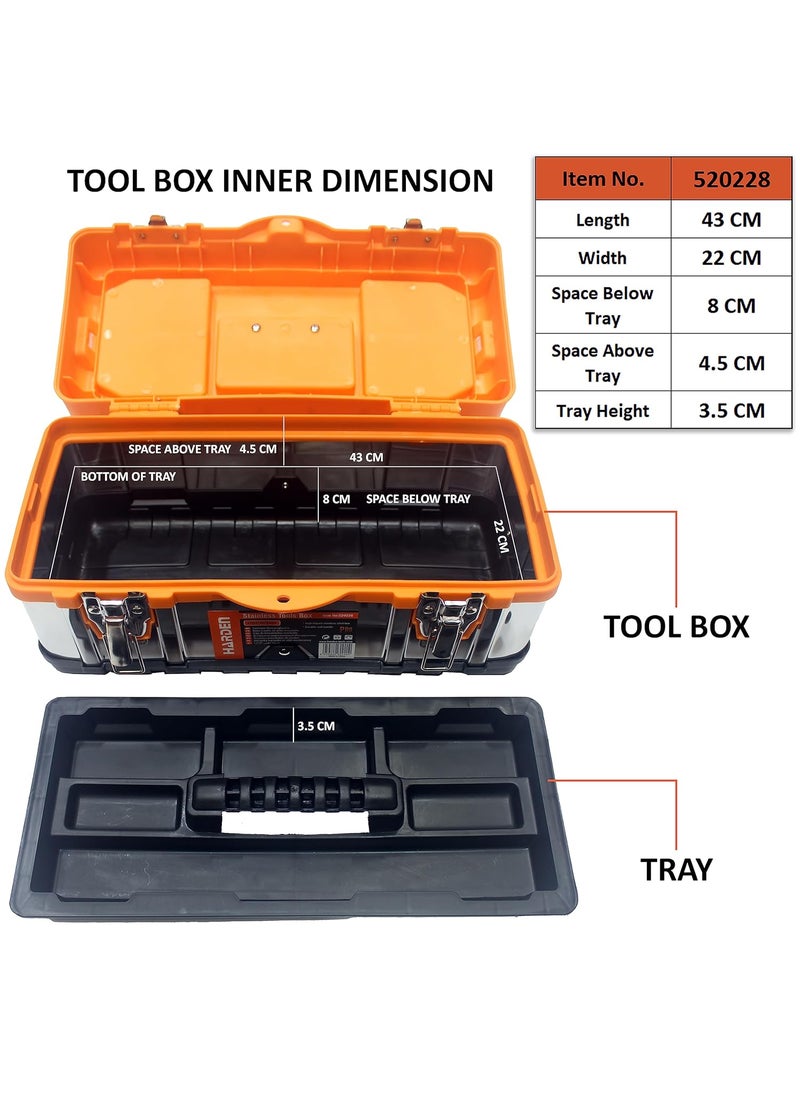 Harden Harden Professional StainlessSteel and ABS Tools Box with Removable Top Organizer Tray 45x23x19 cm 520228  - Image 4