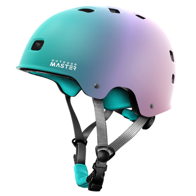 OutdoorMaster Skateboard Cycling Helmet - Two Removable Liners Ventilation Multi-Sport Scooter Roller Skate Inline Skating for Kids, Youth & Adults - L - Fuschia Teal - Image 1
