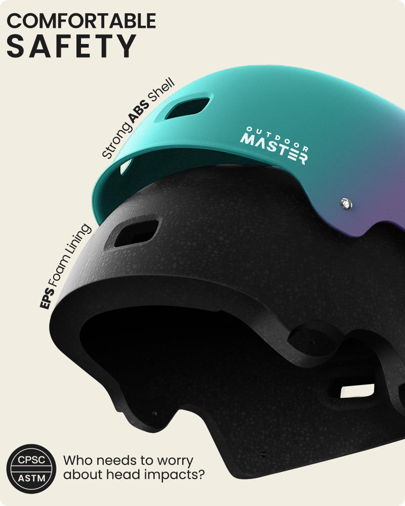 OutdoorMaster Skateboard Cycling Helmet - Two Removable Liners Ventilation Multi-Sport Scooter Roller Skate Inline Skating for Kids, Youth & Adults - L - Fuschia Teal - Image 2