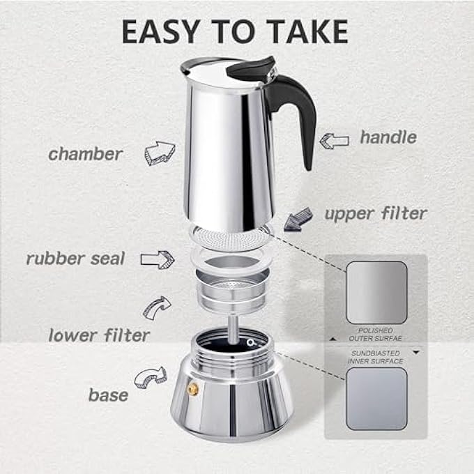 إكسفور ماكينة صنع قهوة الإسبريسو على الموقد بسعة 12 كوبًا، وعاء موكا من الفولاذ المقاوم للصدأ، وعاء إسبرسو موكا كلاسيكي لمواقد الحث ومواقد الغاز بسعة 600 مل - Image 3